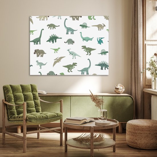 Affiche enfants - Peinture pour enfants - Décoration murale chambre d'enfant - Dinosaurus - Vert - Garçons - Marron - Enfant - Motifs - 120x90 cm - Affiche chambre d'enfant