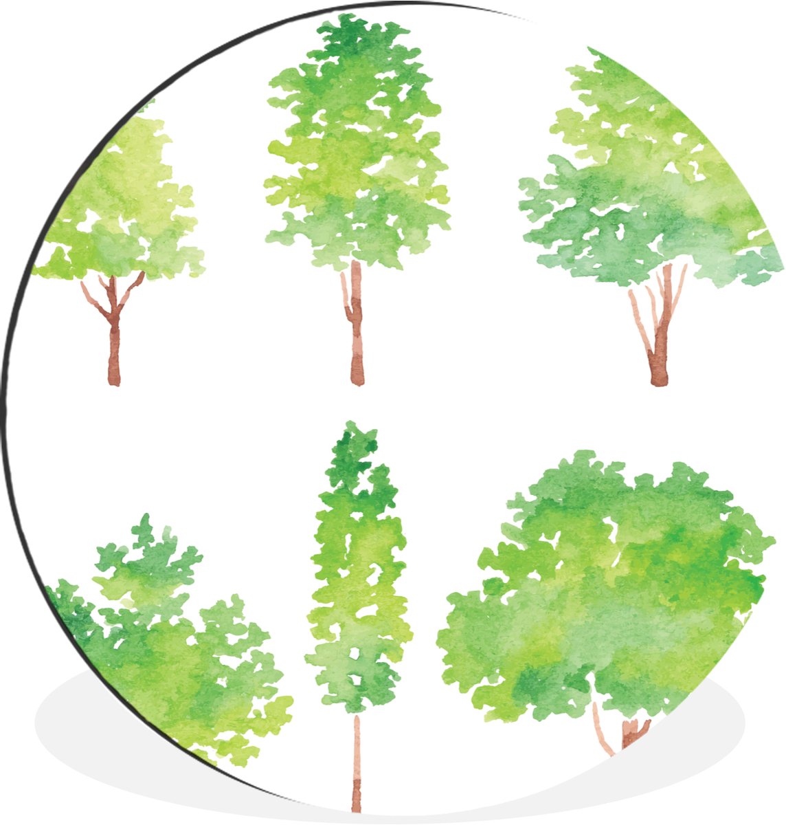 WallCircle - Wandcirkel - Muurcirkel - Waterverf - Boom - Aquarel - Aluminium - Dibond - 140x140 cm - Binnen en Buiten
