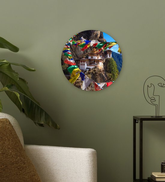 Wall Circle - Wall Circle Indoor - ⌀ 30 cm - Plastique - Bhoutan - Drapeaux - Montagnes