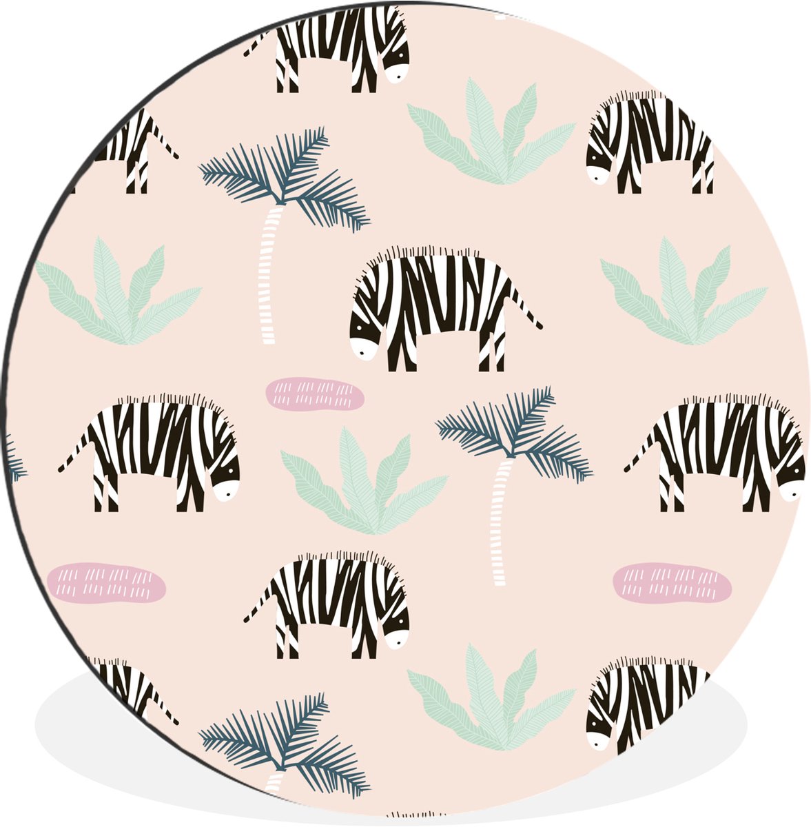 WallCircle Wandcirkel - Muurcirkel - Zebra - Palm - Pastel - Patronen - Aluminium - Dibond - 120x120 cm - Binnen en Buiten Multicolor
