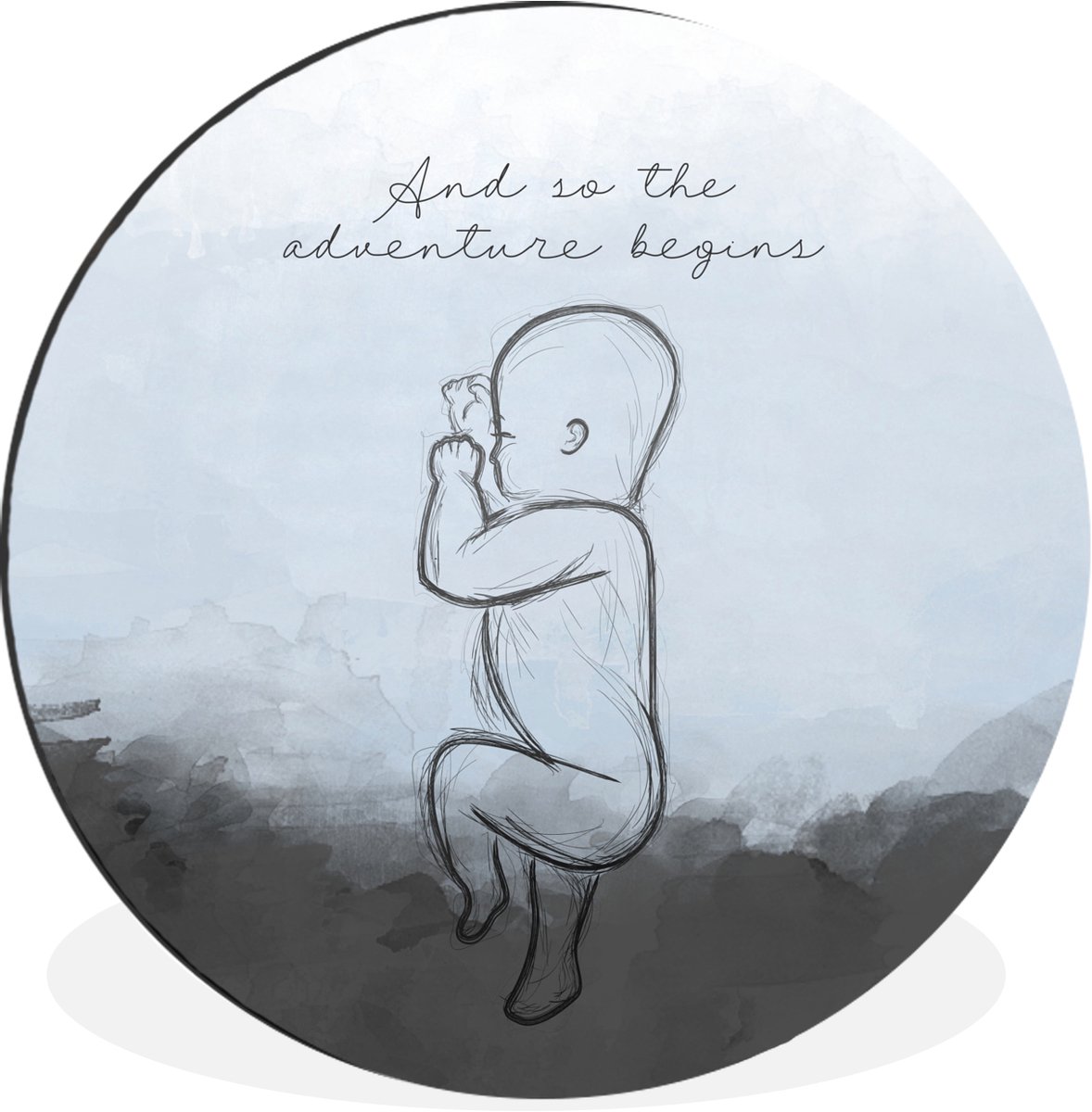 WallCircle - Wandcirkel - Muurcirkel - And so the adventure begins - Baby - Spreuken - Quotes - Geboorte - Aluminium - Dibond - 140x140 cm - Binnen en Buiten