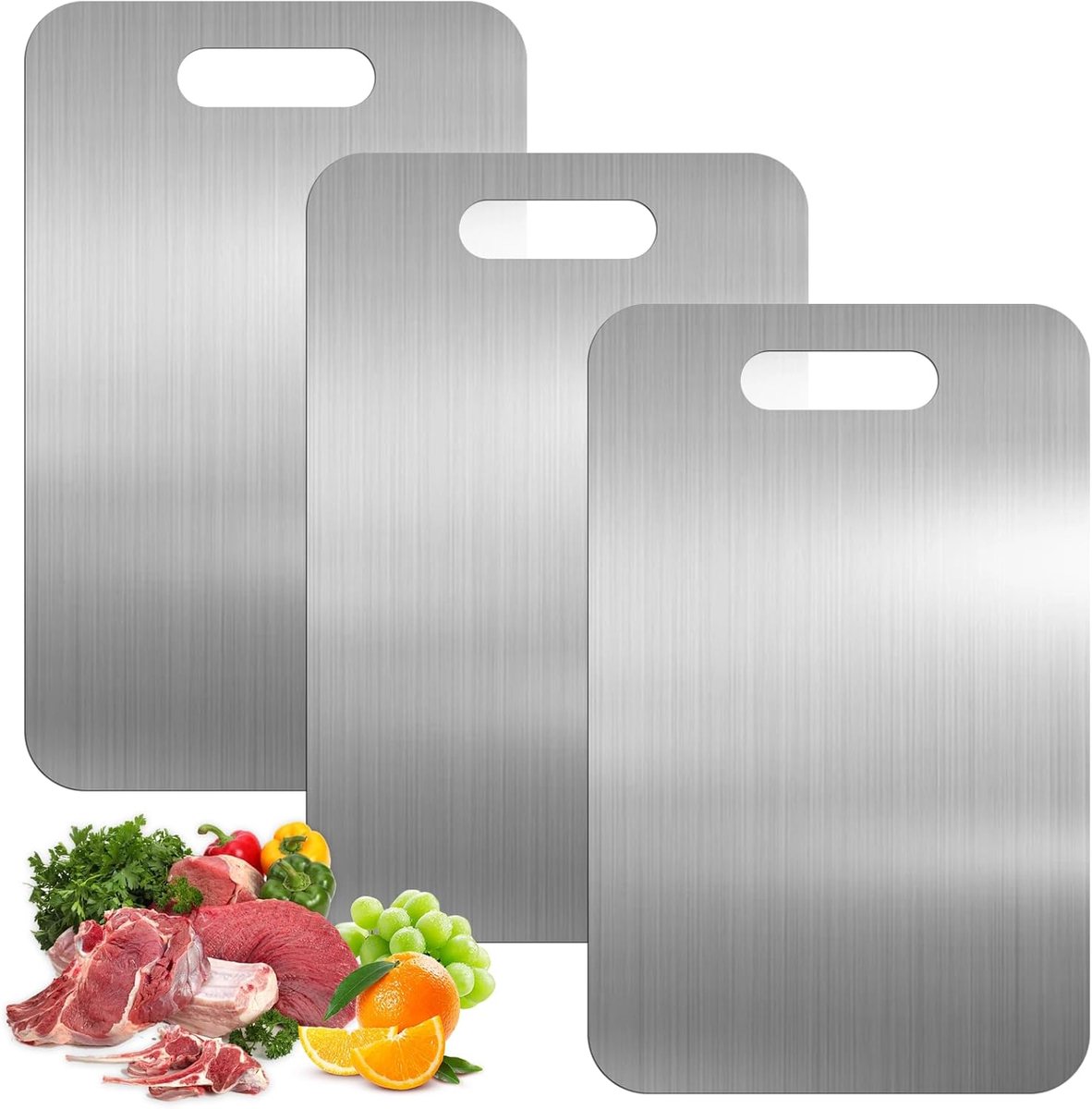 3 stuks snijplank van roestvrij staal, 24 x 15 cm, titanium snijplank, dubbelzijdig, anti-schimmel, antibacteriële snijplank, titanium, voedselkwaliteit, voor vlees, fruit en groenten