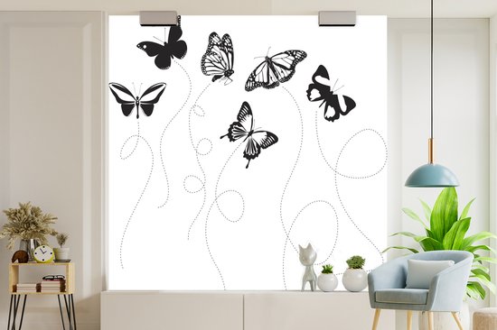Papier peint photo vinyle - Une illustration en noir et blanc de papillons largeur 300 cm x hauteur 300 cm - Tirage photo sur papier peint (disponible en 7 tailles)