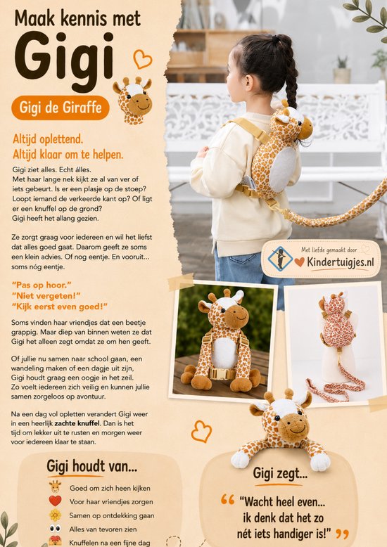 Goldbug - Harness Buddy kindertuigje - Knuffel rugzakje met looplijn - Looptuigje Giraffe - Tuigje Kind van Goldbug — afbeelding 5
