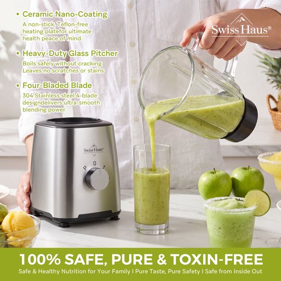 Swiss Haus® BL2215 Blender - 500W Smoothie Maker - 1.5L Glazen Kan & Grinder - RVS Messen - 2 Snelheden + Pulse - Vaatwasbestendig - Veiligheidsmicro-schakelaar - RVS van Swiss Haus — afbeelding 2