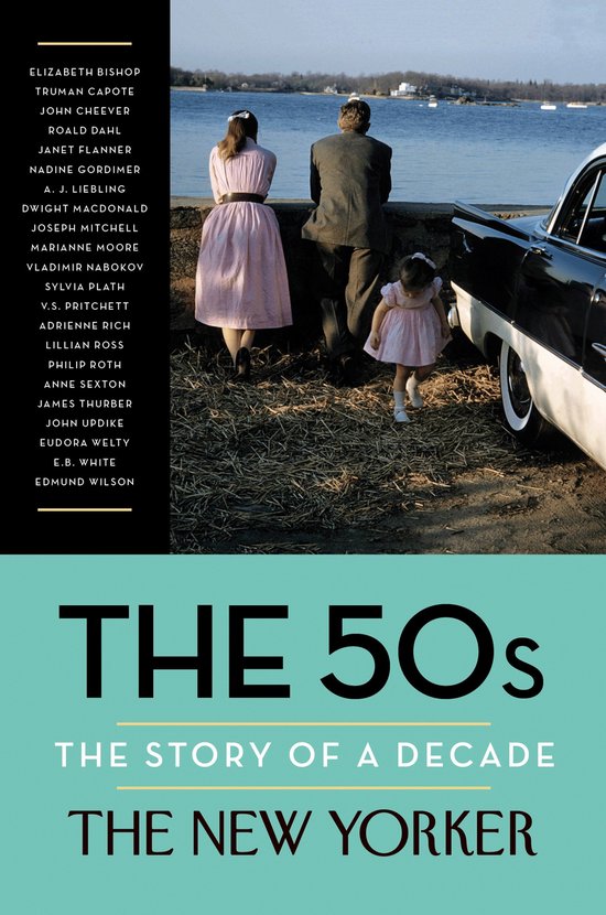 Boekcover "The 50s: The Story of a Decade" met een foto van een gezin bij een auto.