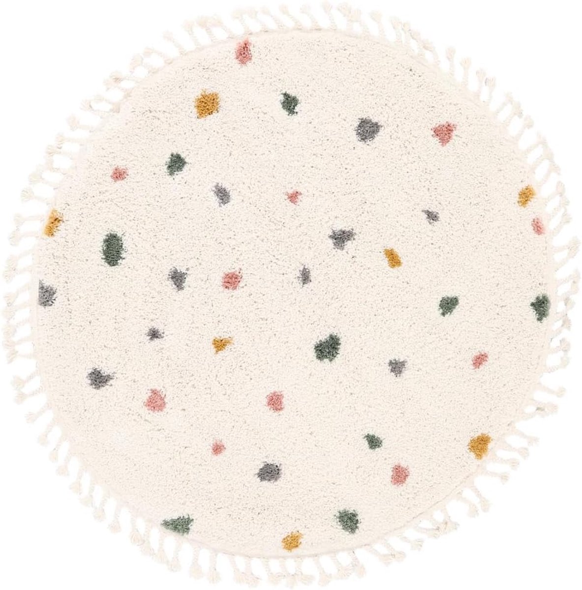 Confetti, Kinderkleed, Moderne, Ø 150 cm, Rond, Middelpolig, Kinderkamer, Alleen chemisch reinigen, Zonder gevaarlijke chemicaliën, Off Wit