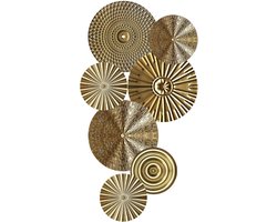 kyaoayo Wanddecoratie, metaal, 7 stuks, ronde wanddecoratie, 3D-wandornament, ronde metalen afbeeldingen, goud, wandsculptuur voor huis, woonkamer, eetkamer, slaapkamer, keuken, gang