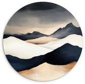 WallCircle® Wandcirkel 60x60 cm - Muurcirkel Bergen - Donkerblauw - Landschap - Muurdecoratie woonkamer - Wanddecoratie slaapkamer - Kamer decoratie accessoires - Ronde schilderijen