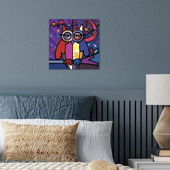 Poster 30x30 cm - Een illustratie van een uil in pop art - Posters - Kamer decoratie - Wanddecoratie woonkamer - Muurdecoratie slaapkamer
