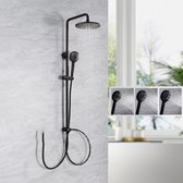 Auralum Max Douchesysteem Met Omstelling Voor Wandmontage - Regendouche Ø 22 cm - Handdouche met 3 functies - Verstelbare Hoogte 72.5-112 cm - Waterbesparend - Zwart