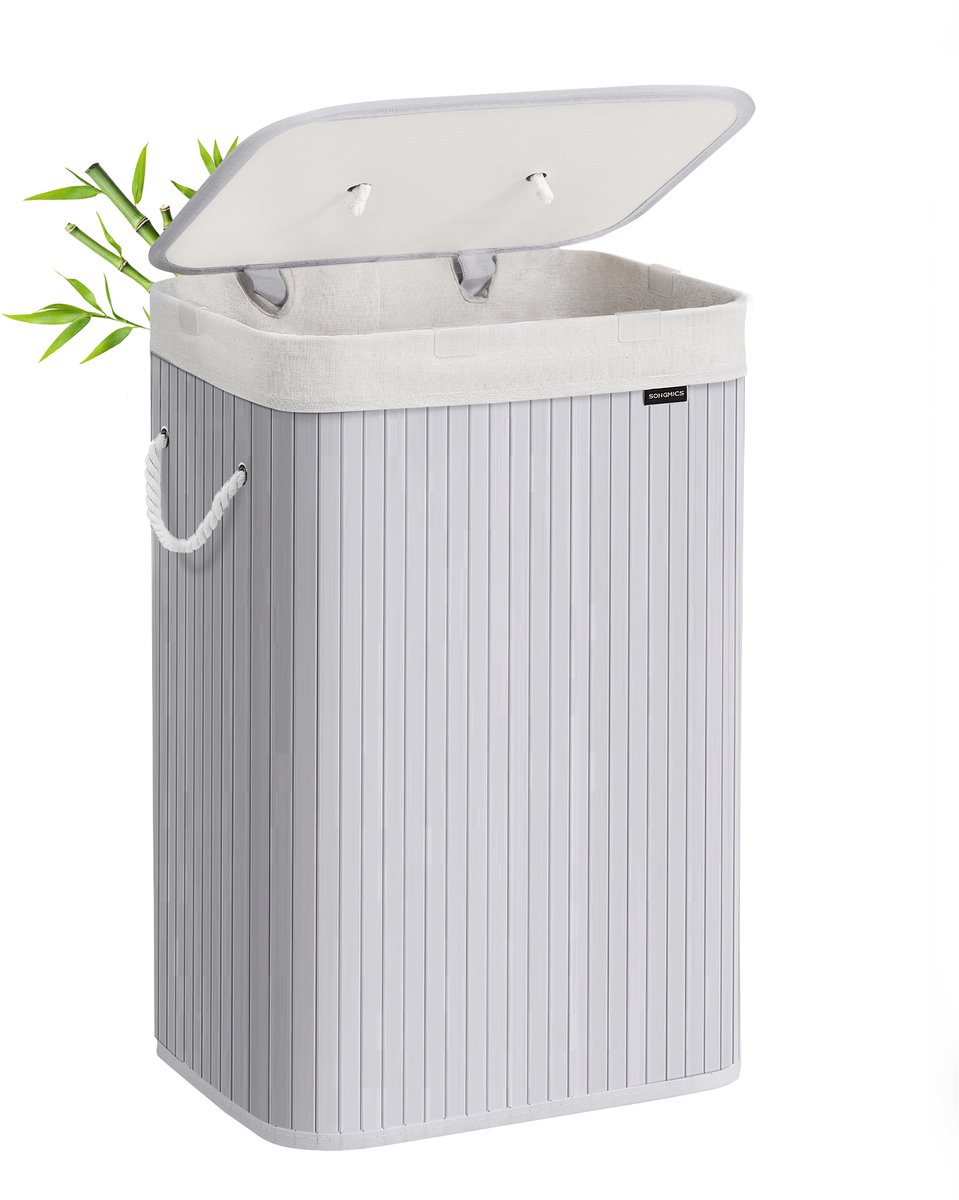 SONGMICS - Wasmand - Met Deksel - 72L Capaciteit - Gemaakt van Bamboe