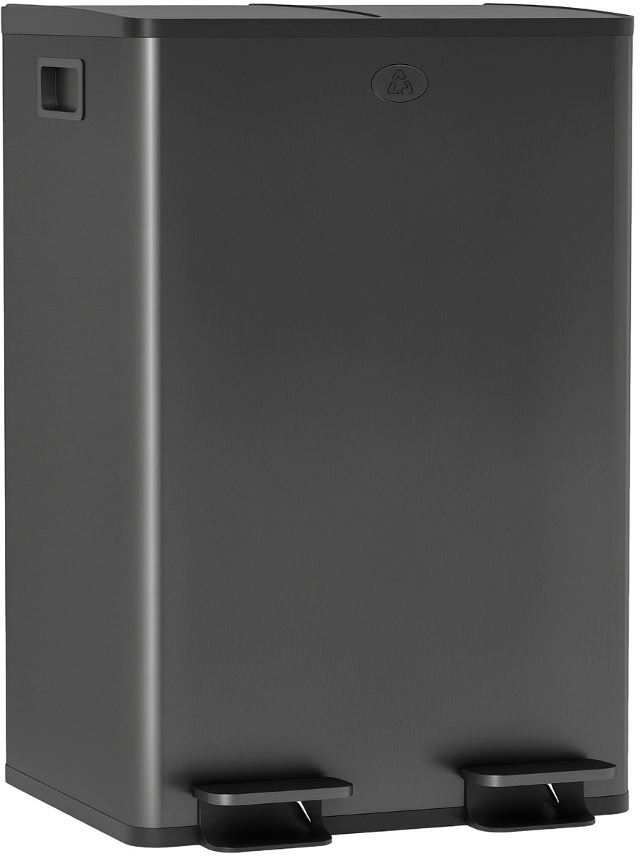 Bresht Prullenbak - Afvalscheidingsbak - 2 x 28 Liter - Vingerafdrukbestendig - Soft-close - Zwart - 45,8 × 36 × 67,6 cm