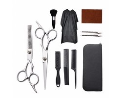 Complete Kappersset - Kappersset 11-delig - Uitdunschaar Kapper - Hair Scissors - Coupeschaar - Haarschaar Set - Met Opbergetui - Voor Thuis Knippen en Stylen - Zilver