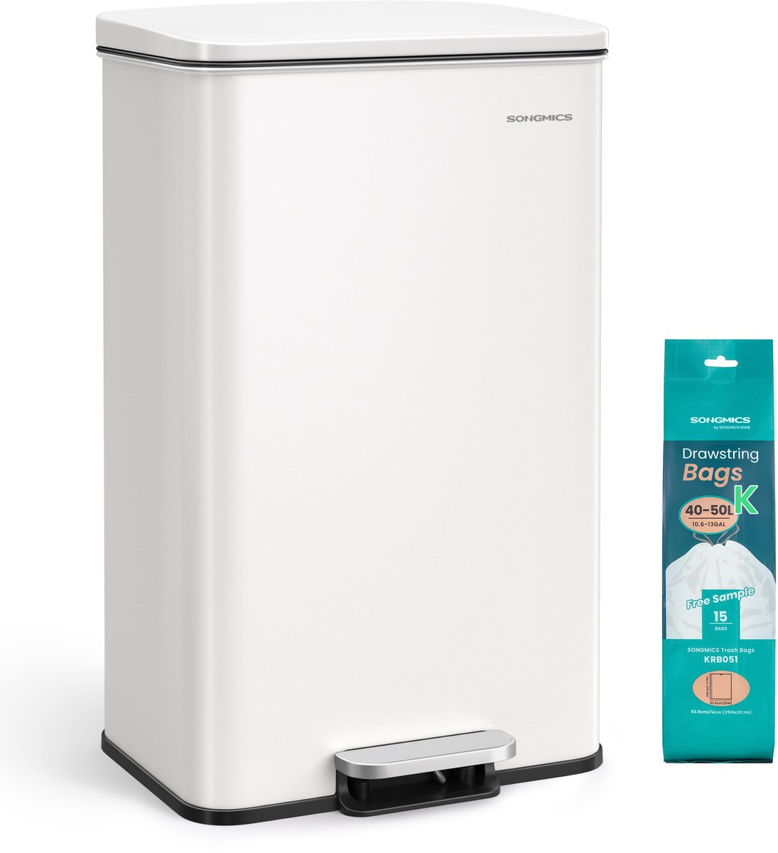 SONGMICS - Prullenbak - Pedaalemmer - Prullenbak voor Keuken - Groot met Deksel - Staal - Softclose - 40 Liter