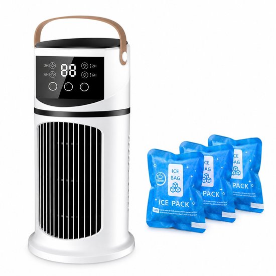 K&R ArcticCool Pro - Rafraîchisseur d'air 3-en-1 - Refroidisseur d'air USB - Ventilateur avec humidificateur - LED 7 couleurs - Minuteur - Comprend 3 blocs réfrigérants
