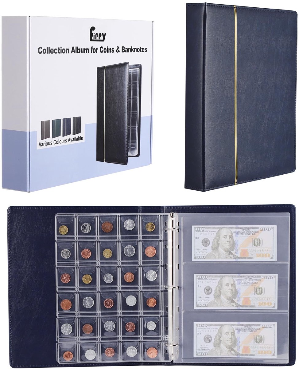 Dailygoods- Muntenalbum Dubbel PU Leer - Munthouder - Munten Verzamelmap - Bankbiljetten Album - Vochtbestendig - Perfecte Bescherming - Verzamelalbum