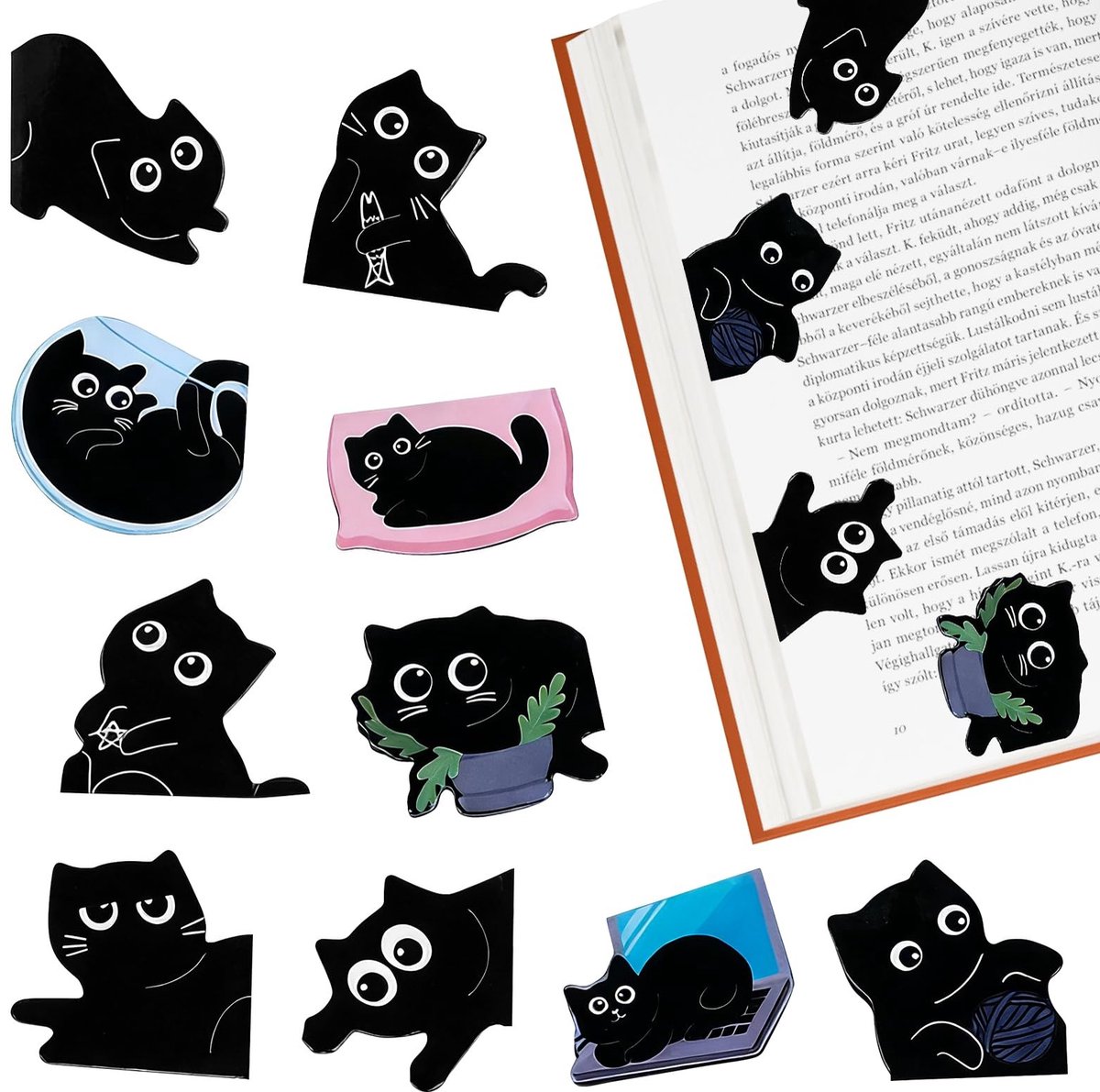 Dailygoods - Bladwijzers kat, 10 stuks schattige magnetische schattige kat boekenleggers kinderen magnetische boekenleggers voor kattenliefhebbers, vrouwen, boekenliefhebbers geschenken