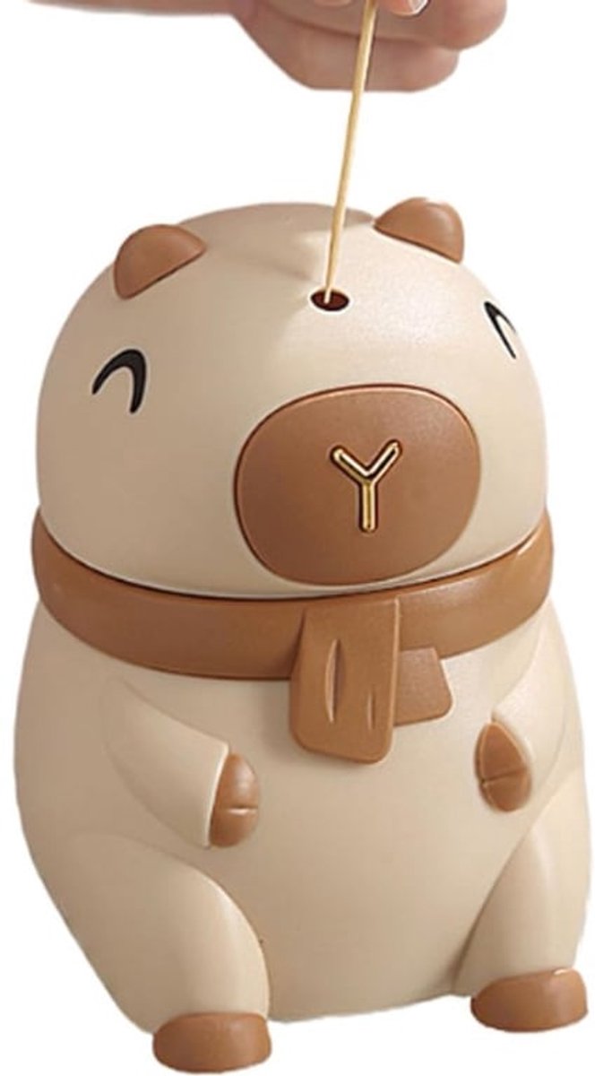 Universele tandenstokerhouder, reistandenstokerdoos, 3,94 x 2,76 x 2,95 inch, decoratieve automatische dispenserpot met capibara-ontwerp, geschikt voor keuken, badkamer, eetkamer en tafelorganisatie