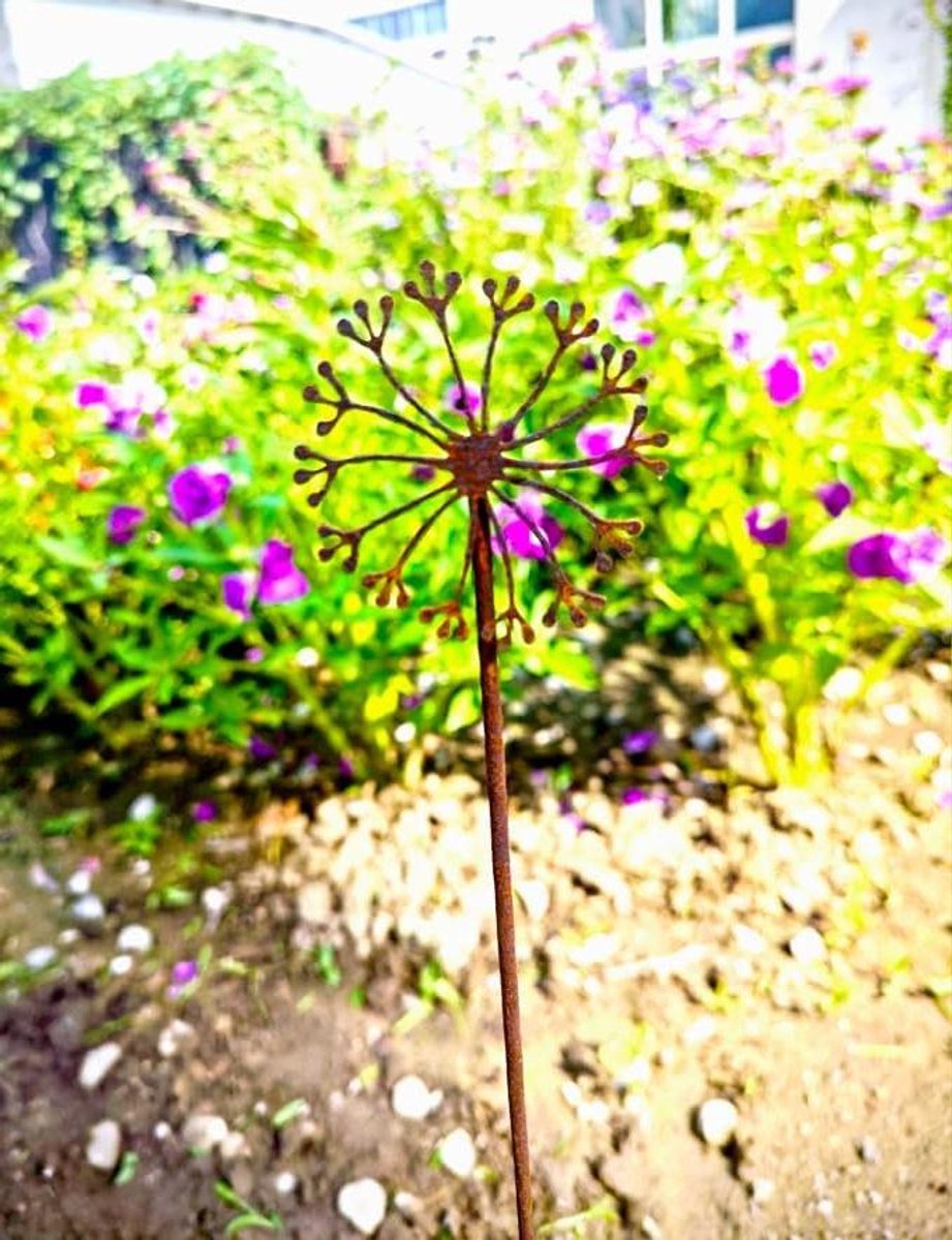 Tuinsteker Paardenbloem - Roestdecoratie - Tuin Decoratie - Edelroest Patina - B5cm H32.5cm - Roestkleur