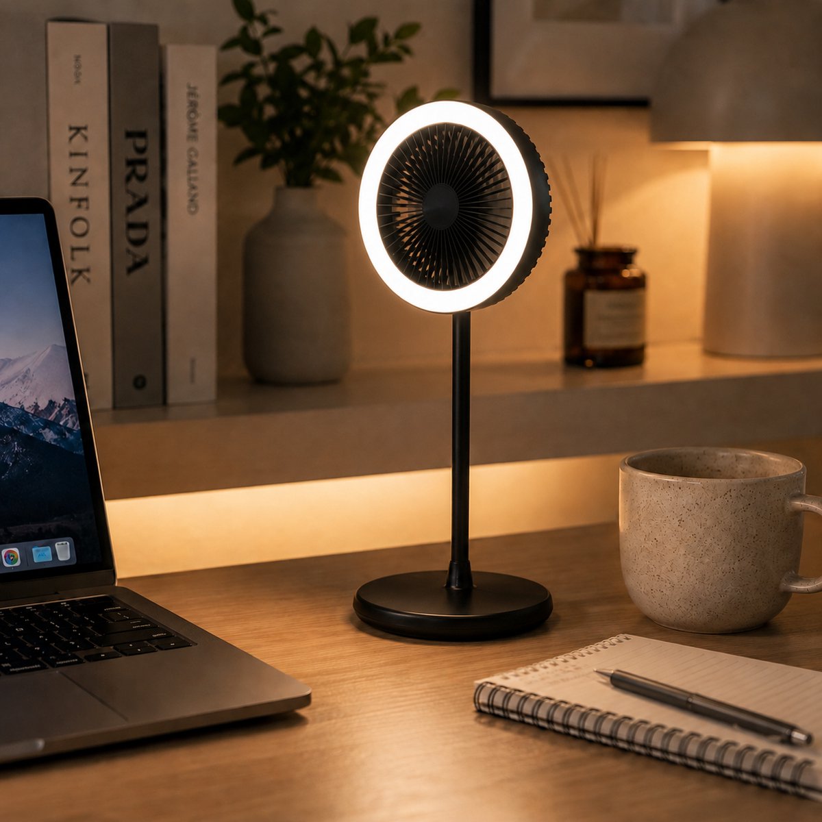 Tafelventilator met LED Licht - Bureauventilator met Verlichting - 3 Snelheden - Statief Ventilator met Flexibele Kop - Fan with LED Light - Mini Fan - Ventilator Staand met Draad - Desk Ventilator - Kleine Airco Verkoeler - Zwart - Sivlergear — afbeelding 6