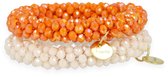 Lajetti - Glaskralen Armband en Haarelastiek in een Set - Champagne en Oranje - Cadeauset