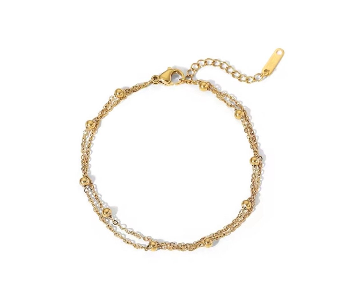 LiLaLove Tiener Armband- Meisjes armband- Goudkleurig- Dubbellaags- Bolletjes- Kind