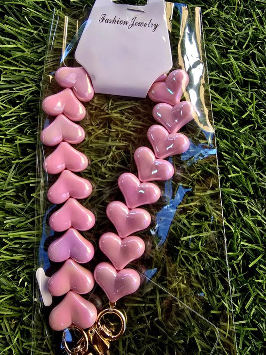 Telefoonkoord hart roze, Kort telefoon koord, Telefoon sieraad, telefoon koord, Telefoon accessoires