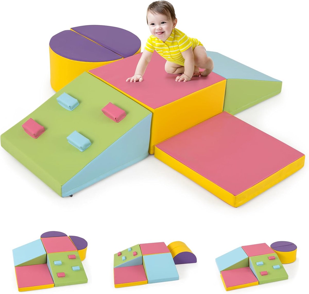 COSTWAY Zachte Bouwstenen Set voor Kinderen – Reuzen Schuimklimboomblokjes in Veelkleurig Design – Klim-, Kruip- en Speelblokken voor Binnen – Educatief en Veilig Speelgoed voor Peuters