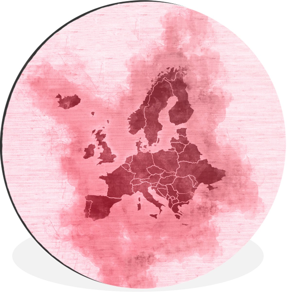 WallCircle - Wandcirkel - Muurcirkel - Europa kaart - Waterverf - Roze - Aluminium - Dibond - 30x30 cm - Binnen en Buiten