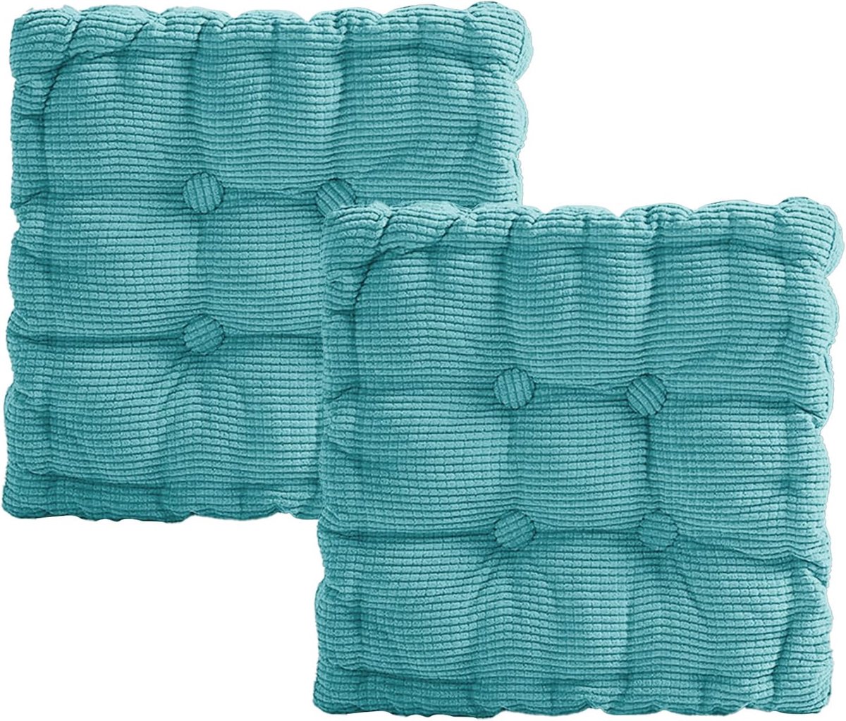 Set van 2 zitkussens, dik stoelkussen, 40 x 40 cm, zitkussen voor buiten en binnen, voor tuinstoel, keuken, balkon, eetkamer (hemelsblauw, vierkant)