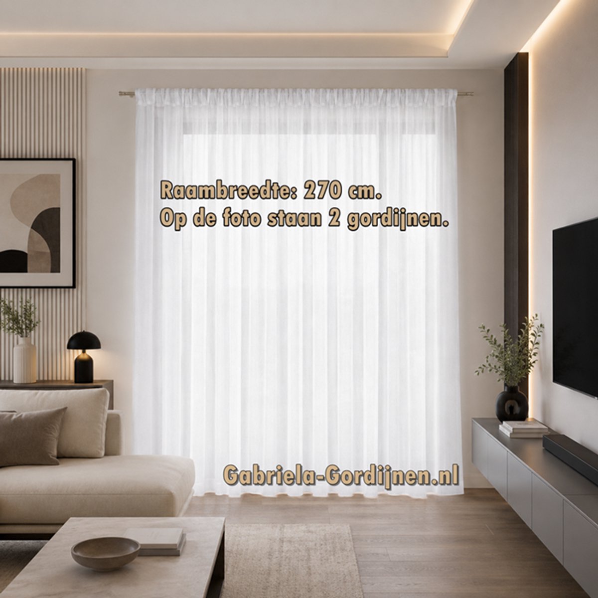 Inbetween Gordijn / Vitrage met Plooiband – 300 cm breed x250 cm hoog – Transparant Gordijn voor Moderne Raamdecoratie