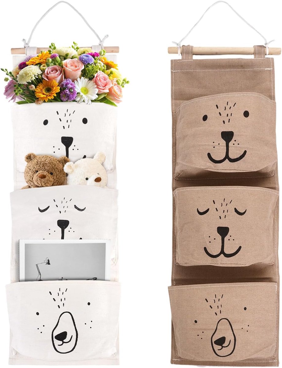 Hangorganizer met 3 vakken, opvouwbare hangende opslag, wandrek van stof, 2 stuks