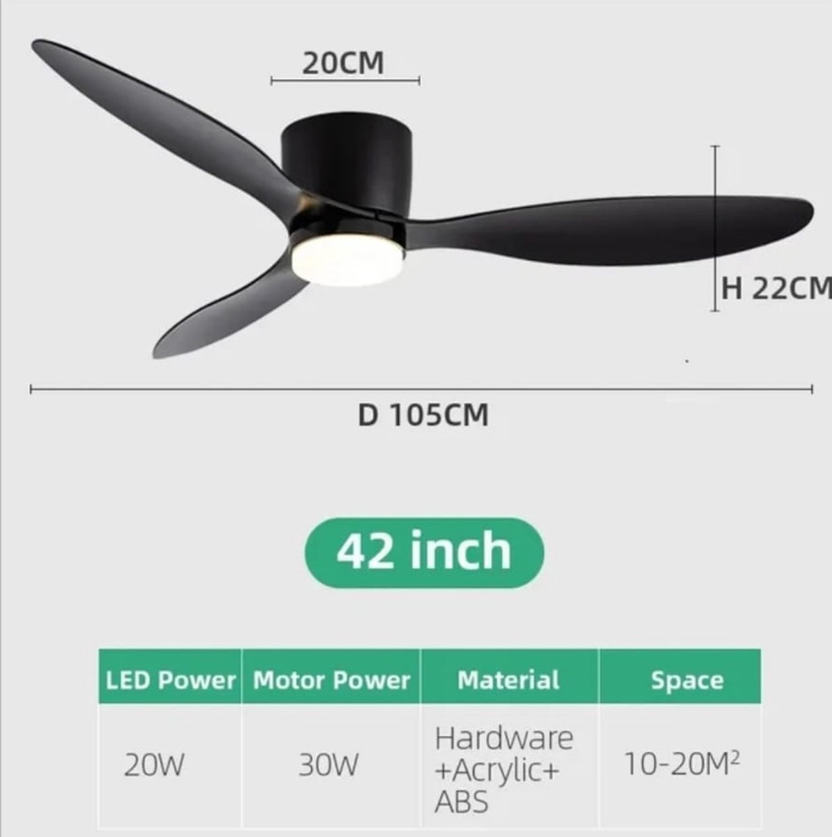 Plafondventilator 132cm zwart - 6 snelheden met afstandsbediening thumbnail 8