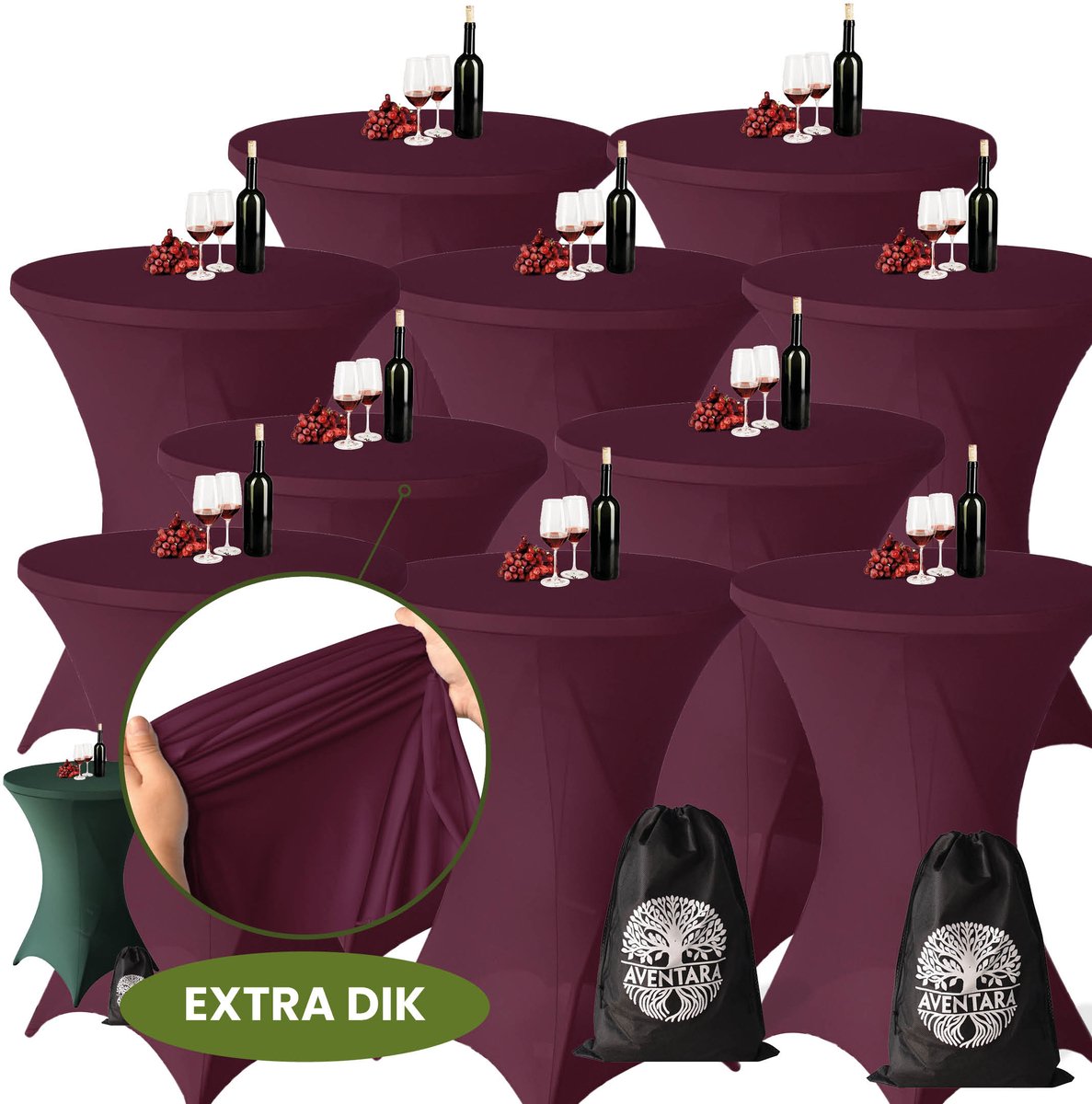 Statafelrok Bordeaux x 10 (Donker Rood) – Ø80-85 x 110 cm – Luxe Extra Dikke Stretch Stof – Inclusief Opbergtas – Kras- en Kreukvrije Statafelhoes – Perfect voor Horeca, Bruiloften en Feesten