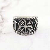 Mei's - Viking Nordic Shield - ring heren - Vegvisir - RVS zilver - ringmaat 56 mm