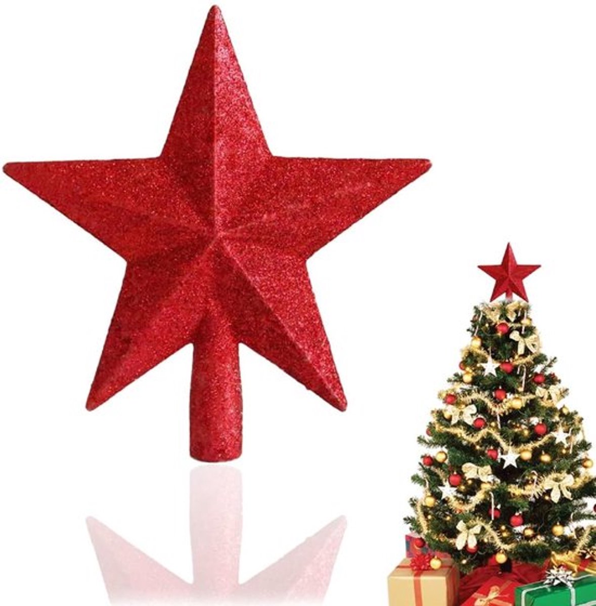 Kerstboompiek 19 cm - Glinsterende Ster - Feestelijke Kerstdecoratie - Ster voor Boompiek - Duurzaam PVC - Ideale Boomtopper - Kerstboomtopper