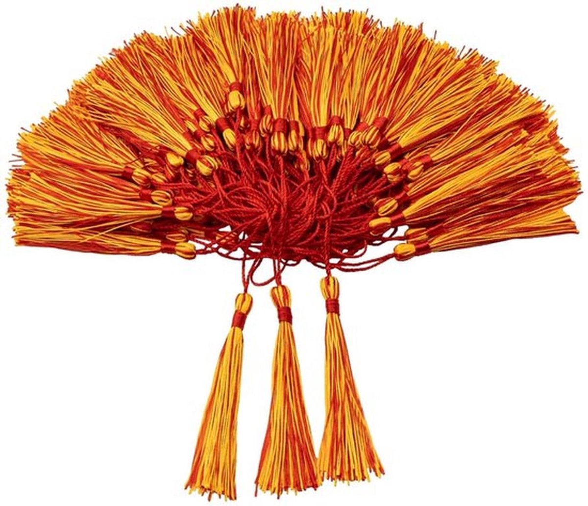 Kwastjes 100 stuks - Handgemaakte Zachte Kwastjes - Rood/Gele Mix - 13 cm - Decoratie - Voor Doe-Het-Zelf Projecten - Decoratieve Kwastjes