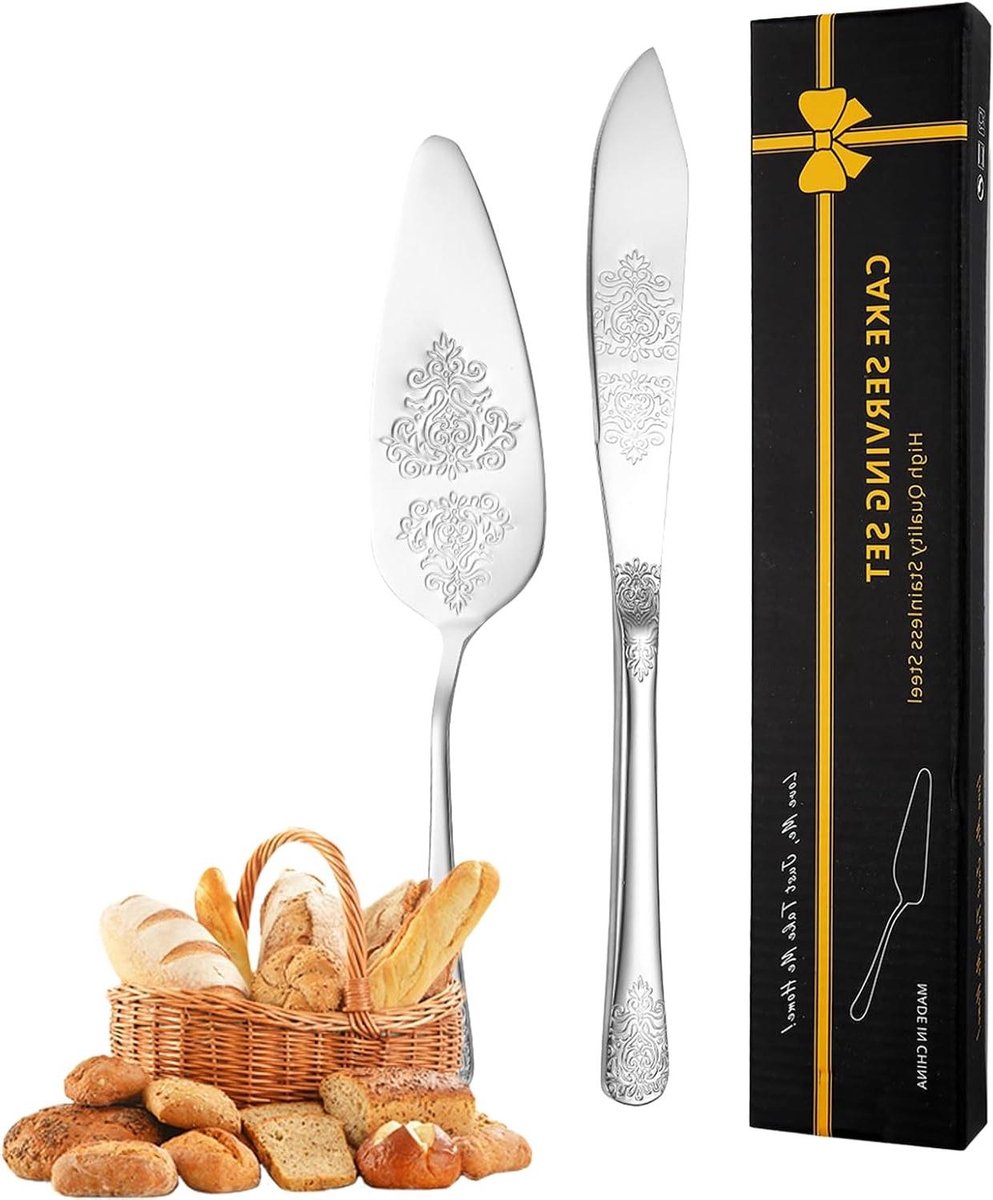 Taartsnijset 2-delig - Taartschep set - Feestelijk Snijden - Roestvrij staal - 30.6 cm Lengte - Natuurlijk