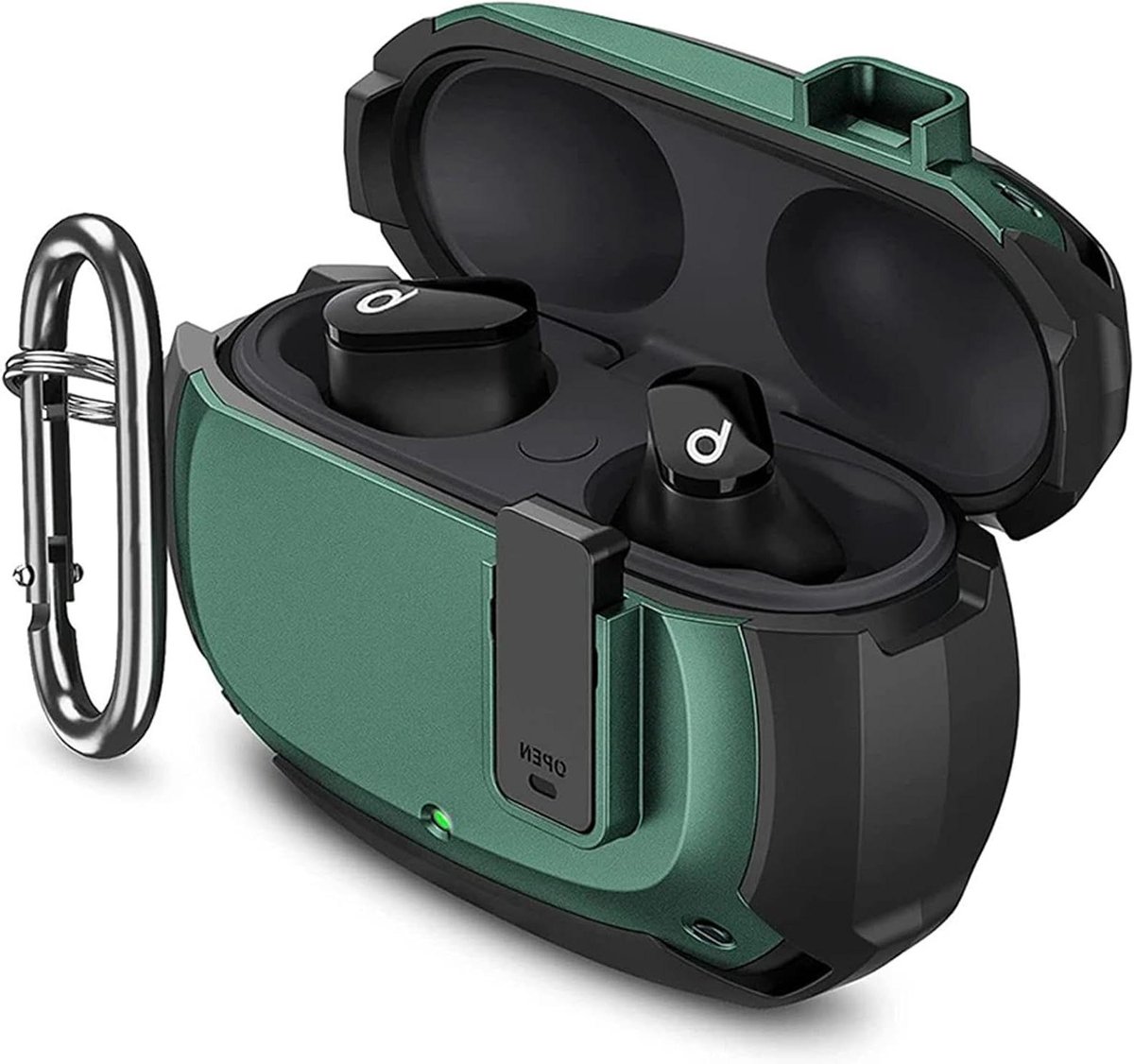 Beschermhoes Beats Studio Buds+ - Hoesje Koptelefoon - Opladen en Beschermen - Met Lock Functie - N.v.t. - Zwart Groen