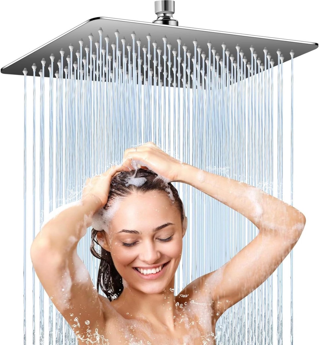 Regendouche deluxe - RVS - 30 x 30 cm - Ultradunne Vierkante Douchekop met 144 Anti-kalksproeiers - Voor Badkamer