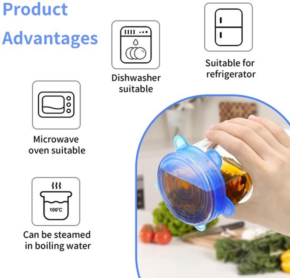Siliconen Deksels Rekbaar - Set van 6 - BPA-vrij - Voedselveilig - Herbruikbaar - Flexibel en Duurzaam - Dekselset