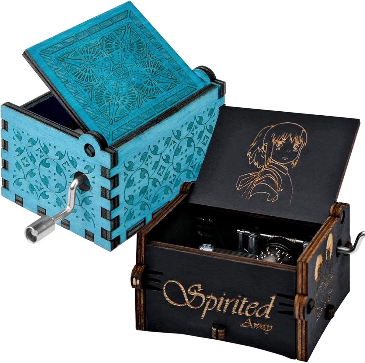 Roterende muziekdoos - Blauw - 6,4 x 5,2 x 4,2 cm - Houten handslinger met klassieke melodie - Cadeau voor speciale gelegenheden
