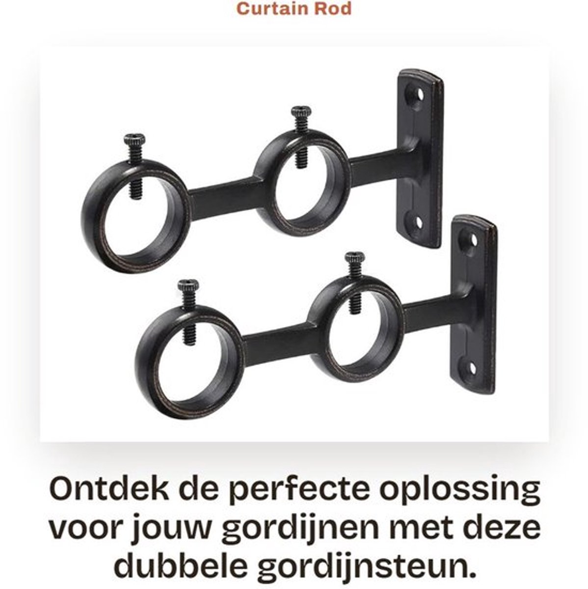 Gordijnsteun Dubbel - 2 Stuks - Aluminium Legering - Schroefbestendig - Voor Zware Gordijnen - Inclusief Bevestigingsmateriaal - Gordijnhaak