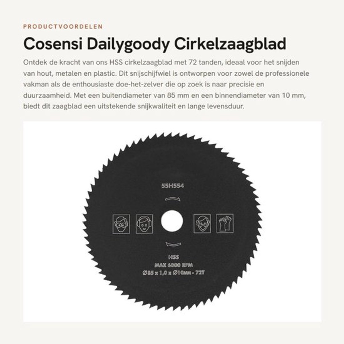 Cirkelzaagblad HSS 72 Tanden - Buitendiameter 85 mm - Binnendiameter 10 mm - Snijden Hout/Kunststof - Hoogwaardige Kwaliteit - Geschikt voor Hoge Snelheid - Zaagblad