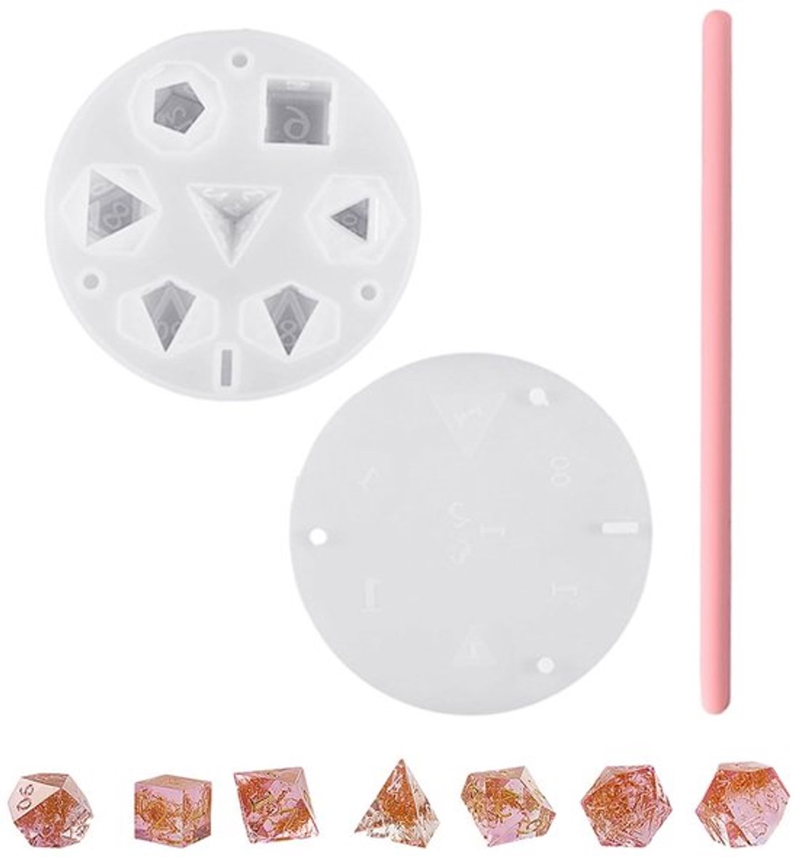 Siliconen Vormen Set - Zevendelige Kubus Mal - Duurzaam Materiaal - Geschikt voor Tafelspellen - Inclusief Roerstaaf - Afmetingen 10,2 x 10,2 x 2,1 cm