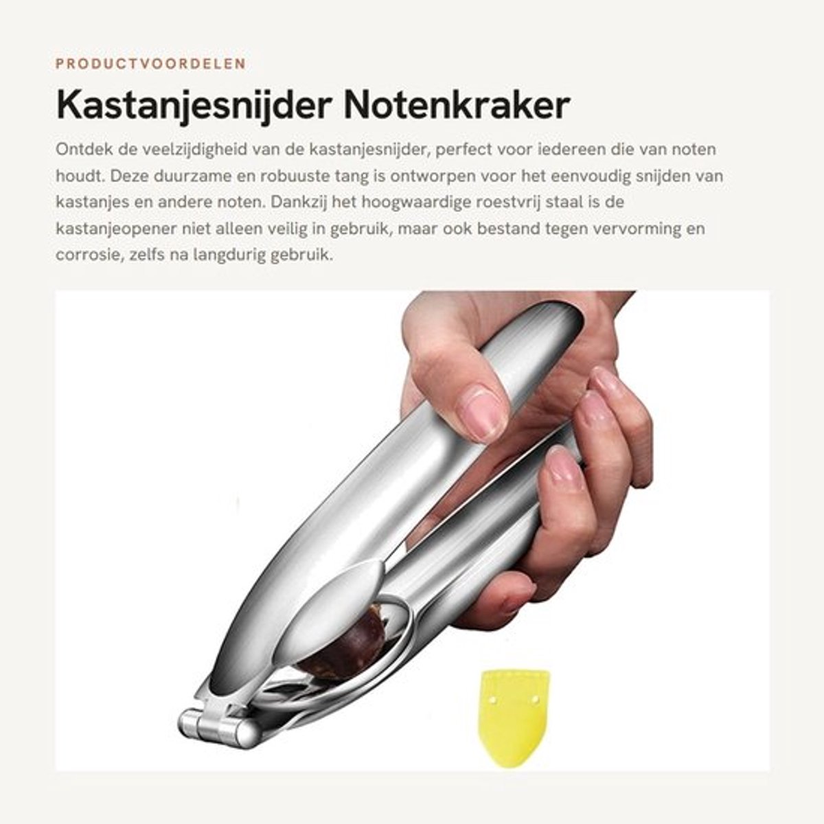 Kastanjesnijder Roestvrij Staal - Notenkraker - Kastanjeclip - Antislip Handvat - Duurzaam - 17,5 x 5 cm