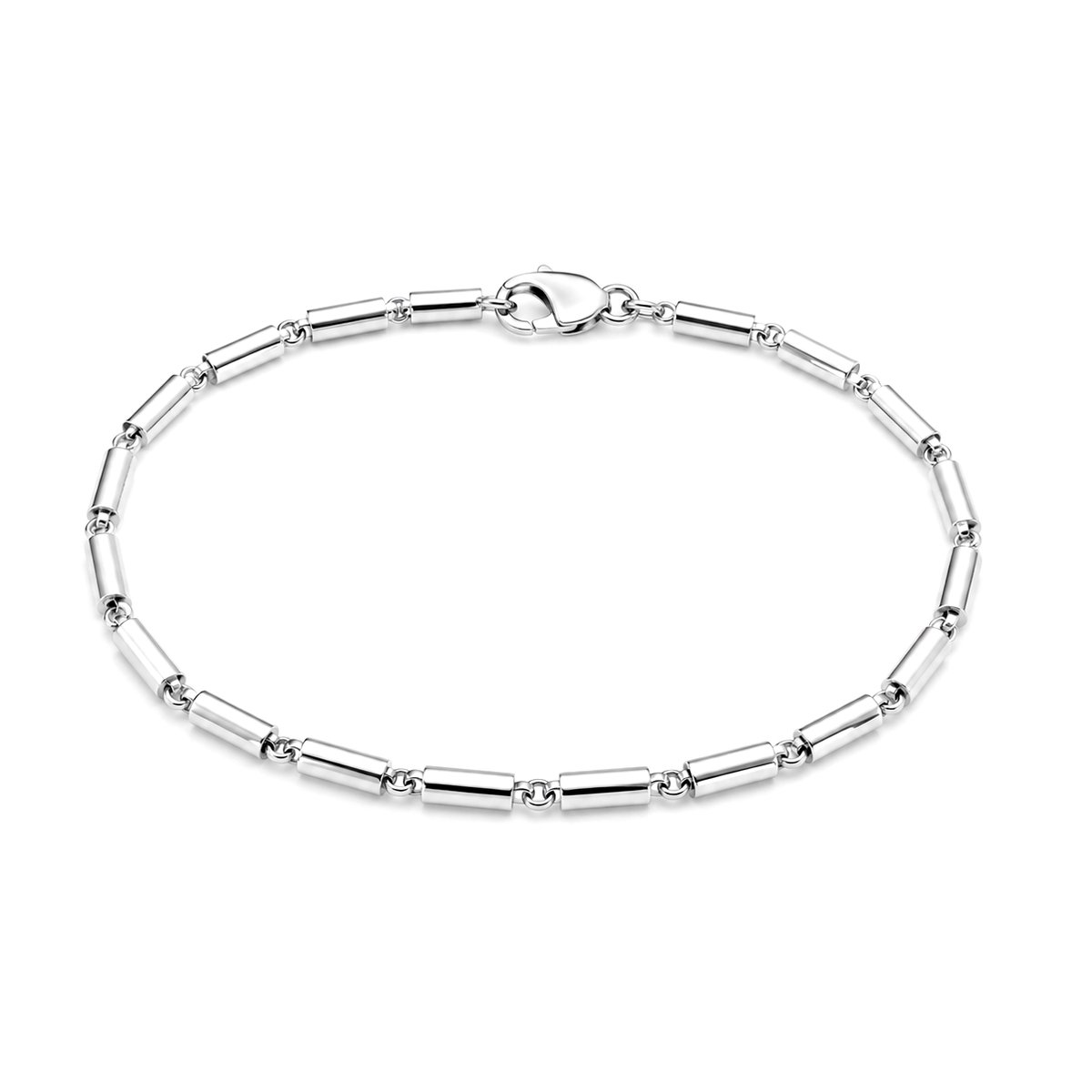 925 Sterling Zilveren Damesarmband 18 cm – Armband met Glanzende Buisschakels – Zilveren Armband met Karabijnsluiting
