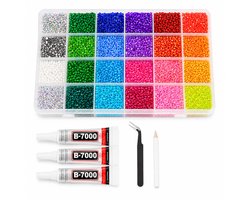 ENZO LUCCI Bedazzle Kit met Lijm – 19.200 Glitter Steentjes in 24 Kleuren – Kleine Strass Steentjes 3 mm met B-7000 Lijm, Pincet en Waxpen – Voor Kleding, Schoenen en DIY