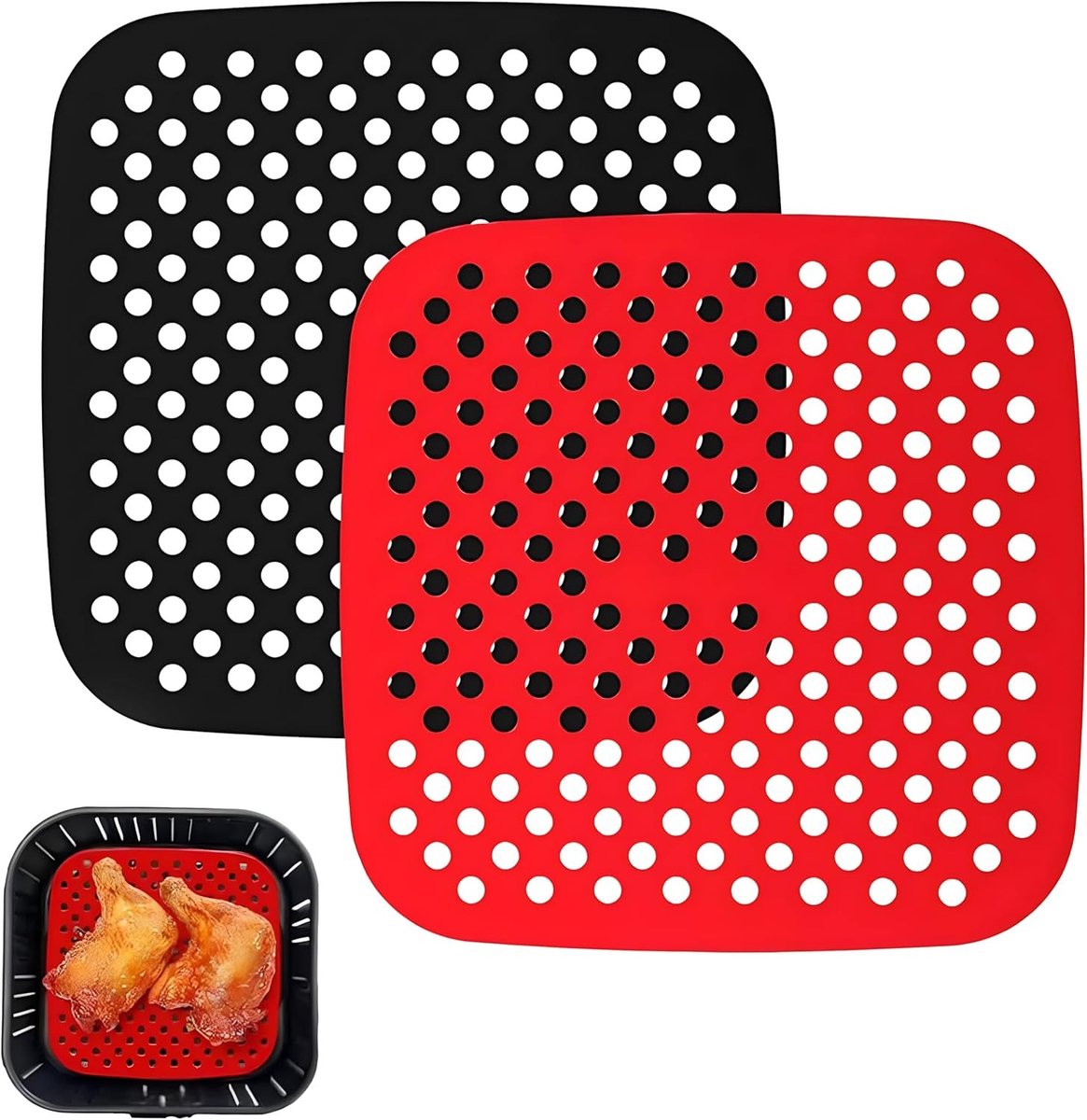 Herbruikbare Siliconen Air Fryer Mat - 8,5 Inch Vierkante Onderleggers - Antiaanbak Matten voor Gezond Koken en Bakken in Huis of Restaurant